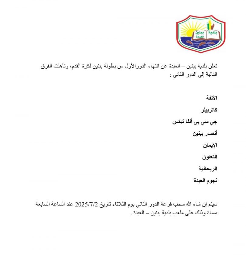 انتهاء الدور الأول من بطولة ببنين لكرة القدم و إعلان الفرق المتأهلة .